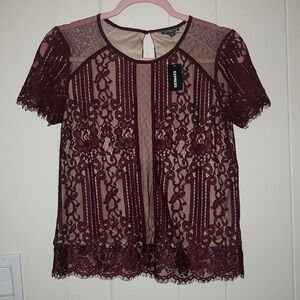 Express autumn lace rust color top